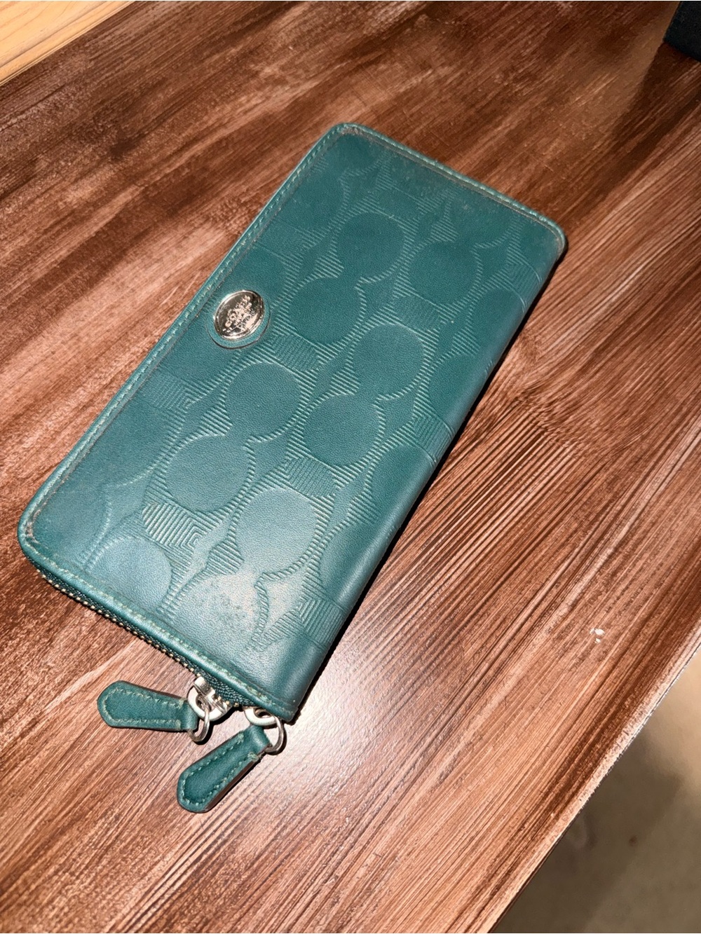 Coach Emerald Green Long Zip Around Wallet